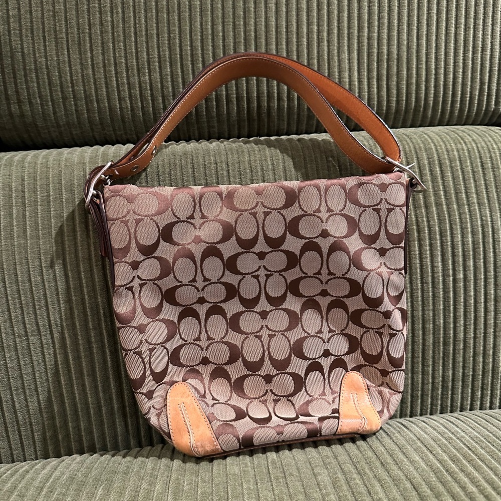 Coach Signature Brown and Tan Shoulder/Bucket Bag